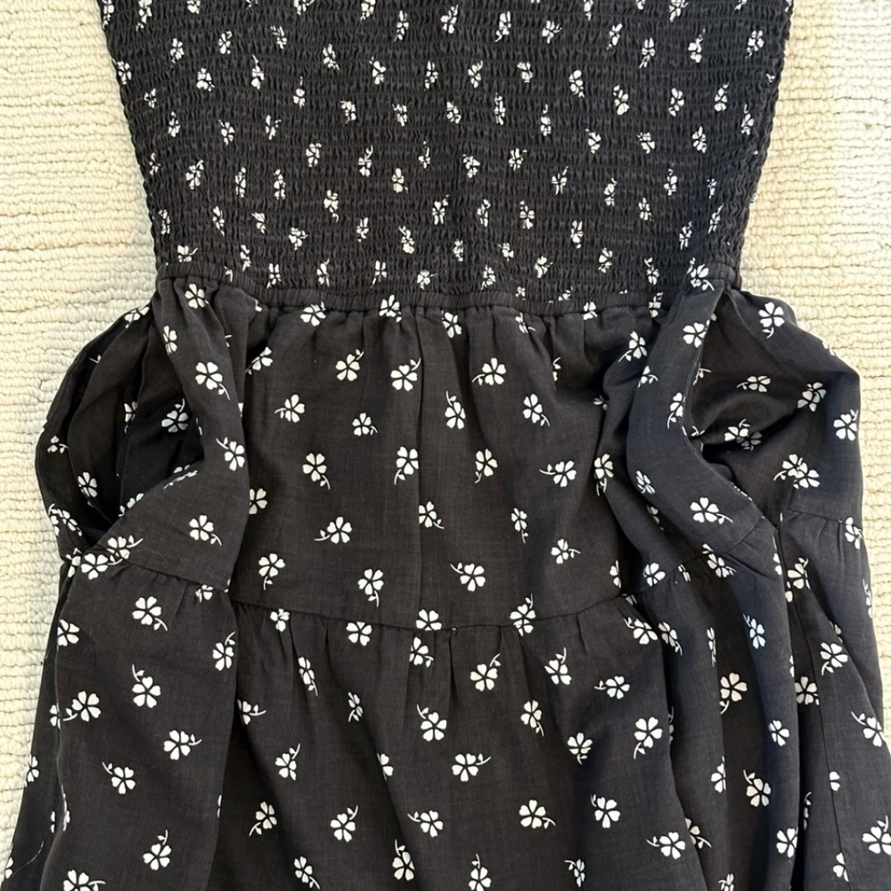 MARINE LAYER Camille Womens XS Gray Midi Dress Smocked Ditsy Floral Cottagecore - Picture 7 of 14